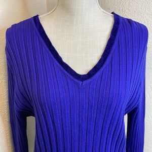 Effeci Blue Ribbed V-neck Sweater